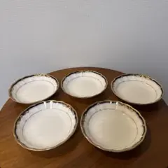 【新品】KEITO ケイト WHITE BON 小皿 5枚セット 金縁 ネイビー