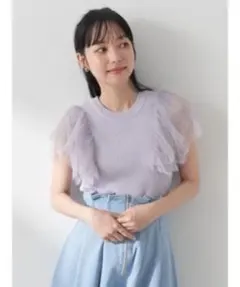 earth music&ecology レース袖 半袖ニット