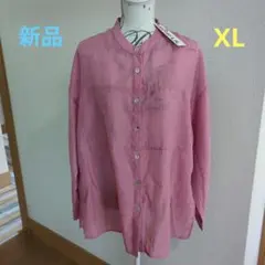 シアー　バンドカラー　長袖シャツ　XL くすみピンク　リラックスサイズ