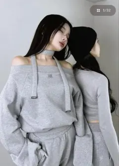 Darich オフショルラメスウェットトップス& ラメスウェットショートパンツ