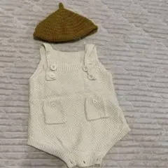クリーム色ロンパースと帽子セット