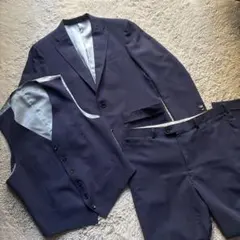 麻布テーラー　ビジネススーツ　イタリア生地　3点セット　ネイビー　春夏秋
