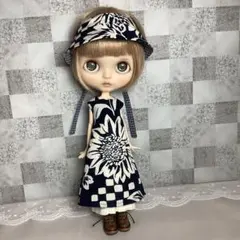 ブライスアウトフィット♡サッカーAラインワンピース\ひまわり＆共布サンバイザーのサムネイル