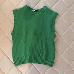 ZARA ノースリーブニット グリーン S