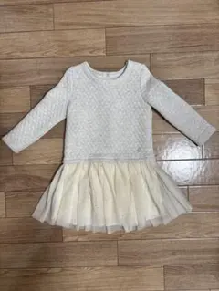 プチバトー　ホワイト長袖フリルワンピース　95センチ