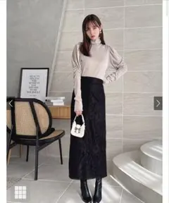 GRL M 黒 花柄レース バックスリット タイトスカート nh49