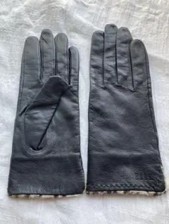 ELLE レザー手袋 ヒョウ柄裏地 黒