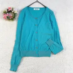 【ミッシュマッシュ】 ビジューボタン カーディガン (M) ターコイズ リブ袖