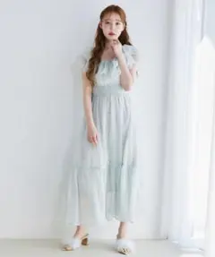 NICE CLAUP オリジナル刺繍シアーガウンワンピース