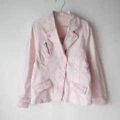 90s 00s 古着 ピンク デニム調 デザインポケット ライダース ジャケット