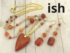 【A118】ishモッカイトハート・カーネリアンネックレス＆ピアス