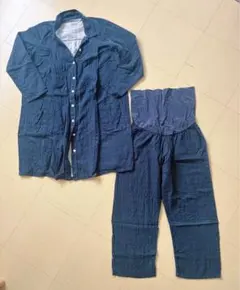 無印 マタニティパジャマ 上下セット M〜L ダークブルー ドット柄