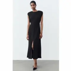 ZARA ロングワンピース ブラック S マキシ丈 スリット ノースリーブ