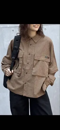 CPCM デタッチャブルチェックフィッシングシャツ　ブラウンのサムネイル