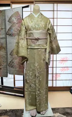 小紋 金色 花柄 絹