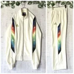 アディダス ジャージ上下 セットアップ レインボーライン クリーム色 サイズM