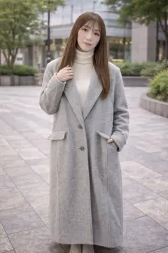 【タイムセール】グレー ロング丈 チェスターコート