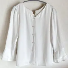 MISCH MASCH　ホワイト　七分袖　Vネック　パール　ブラウス