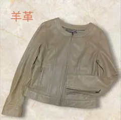 【アンタイトル】ラムレザージャケット　ノーカラー　ライダース　フルジップ　М