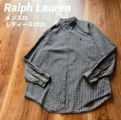 インポート古着　ラルフローレン　チェック　ボタンダウンシャツ　紺、白、茶