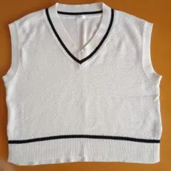 GLACIER Vネックニットベスト M ホワイト/ブラック
