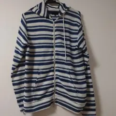 BEAMS フード付きパーカー 青白ボーダー