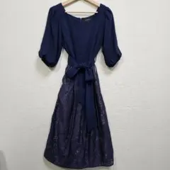 [上品] LAGUNAMOON ネイビー ドレス 幾何学模様 Sサイズ