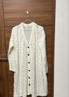 アイボリー ケーブルニット ロングカーディガン