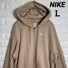 NIKEナイキ/メンズジップアップパーカー/刺繍ロゴ/ライトベージュ/L