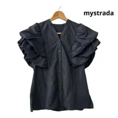 mystrada Ｖネックブラウス　フリル　ブラックのサムネイル