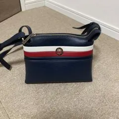 Tommy HILFIGER ネイビー レザー ストライプ ショルダーバッグ