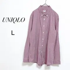 【UNIQLO】美品 ギンガムチェックシャツ Lボルドー×ホワイト メンズ