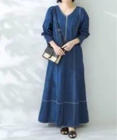 アーバンリサーチ　サニーレーベル　Vネックフィットデニムドレスワンピース