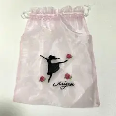 バレエ　シューズ　巾着　ピンク バレリーナ刺繍