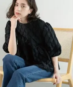 ふくれジャカードペプラムブラウス　オペークドットクリップ　最終値下げ