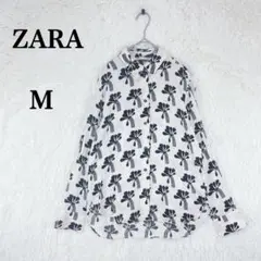 【ザラ】レディース 長袖 柄シャツ トップス M アイボリー・ブラック