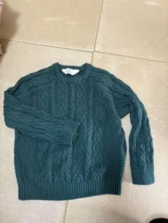H&M ダークグリーン ケーブルニットセーター US6X/7