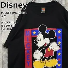 ディズニー ミッキーマウス Tシャツ キャラT プリント 2XL 黒 古着