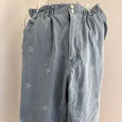 AS KNOW AS リボン刺繍ライトブルーパンツ