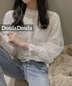 k0518 DoulaDoula 総レースハイネックブラウス ホワイトのサムネイル