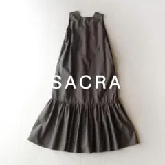 美品【SACRA】3,5万円 リネン混マキシワンピース グレー サクラのサムネイル