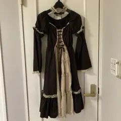 ロリータドレス ブラウン レース襟付き