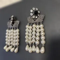 ビンテージ風パールクリスタルイヤリング