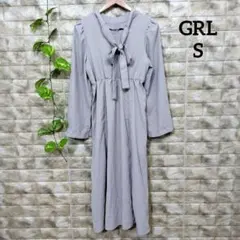グレイル ロングワンピース(S)ボウタイ グレー フレアスカート 袖スリーブ