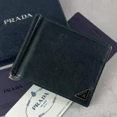ギャラ付✨極美品 PRADA サフィアーノレザー マネークリップ 財布 ブラック