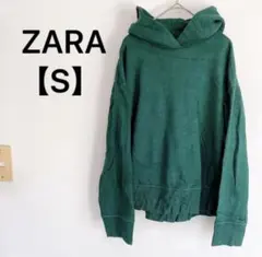 ZARA グリーン フード付きパーカー Sサイズ 裏起毛 秋服 冬服