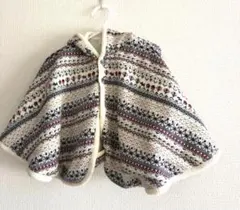 familiar 60-90フード付きニットポンチョ