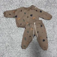 韓国ベビー服　ブラウン　葉っぱ　セットアップ 73サイズ