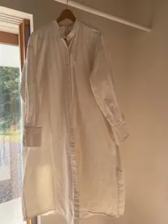 ホワイト 長袖 シャツワンピース　韓国
