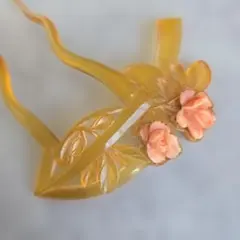 アンティーク　鼈甲　珊瑚　かんざし　簪　薔薇　バラ　さ5　べっ甲　櫛　着物　浴衣